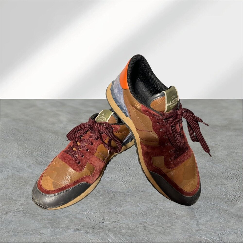 Valentino Garavani Rockrunners Men’s Sneakers Camouflage Burgundy Size EU 41